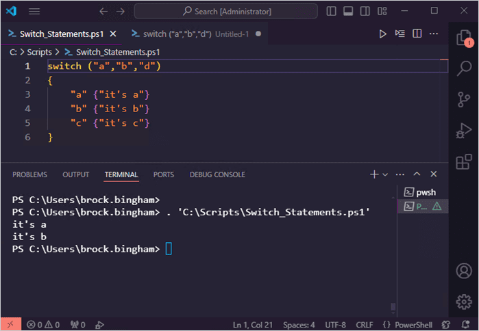 PowerShell switch statement example number three.