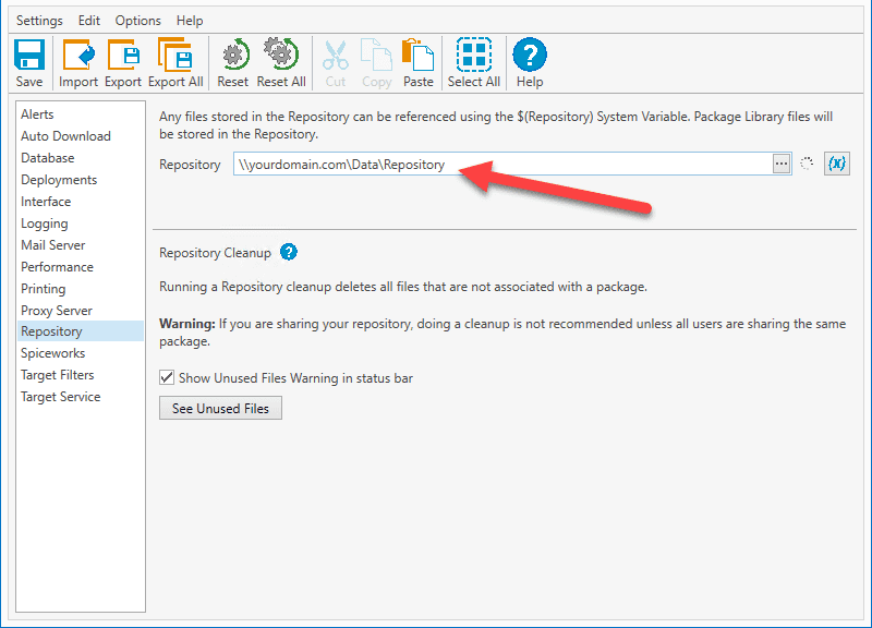 To open PDQ Deploy and click on Options > Preferences > Repository