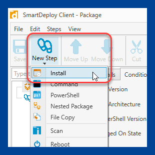 Click New Step, then click Install