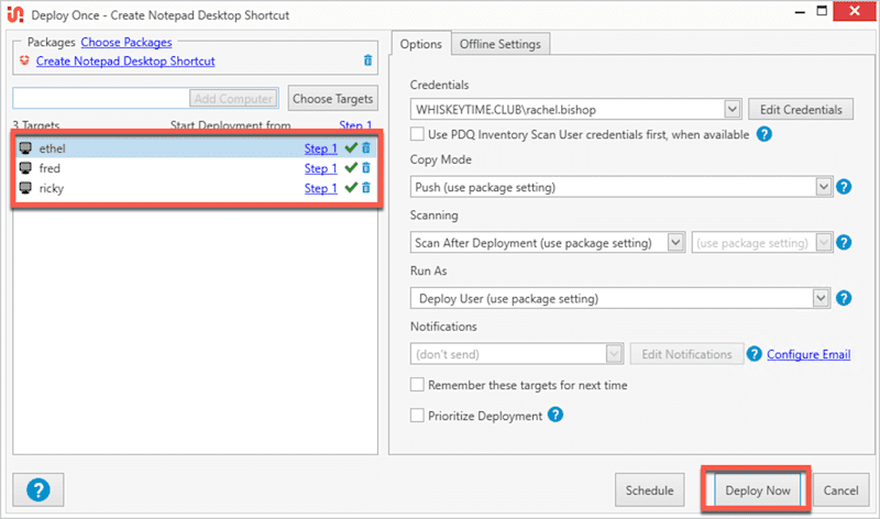 A screenshot showing a software deployment using PDQ Deploy