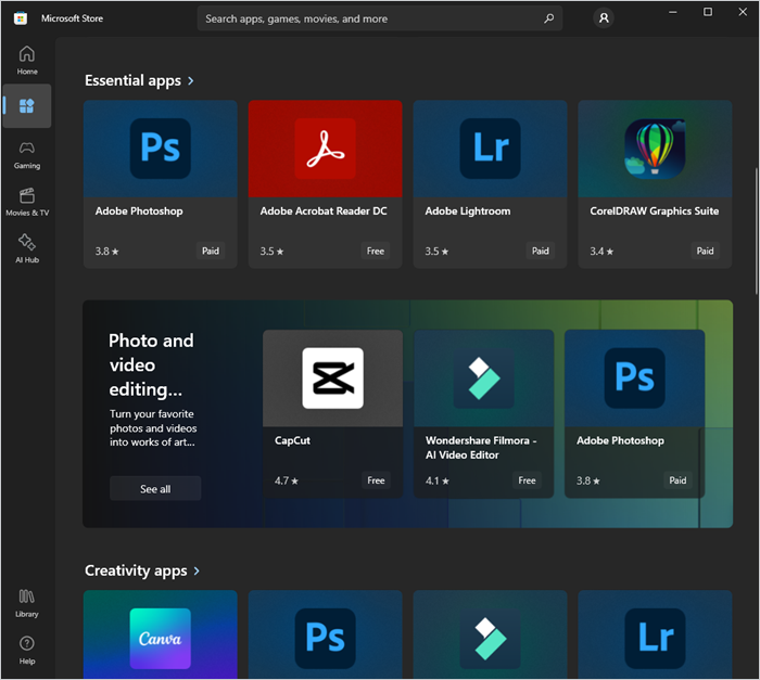 Apps in the Microsoft Store.