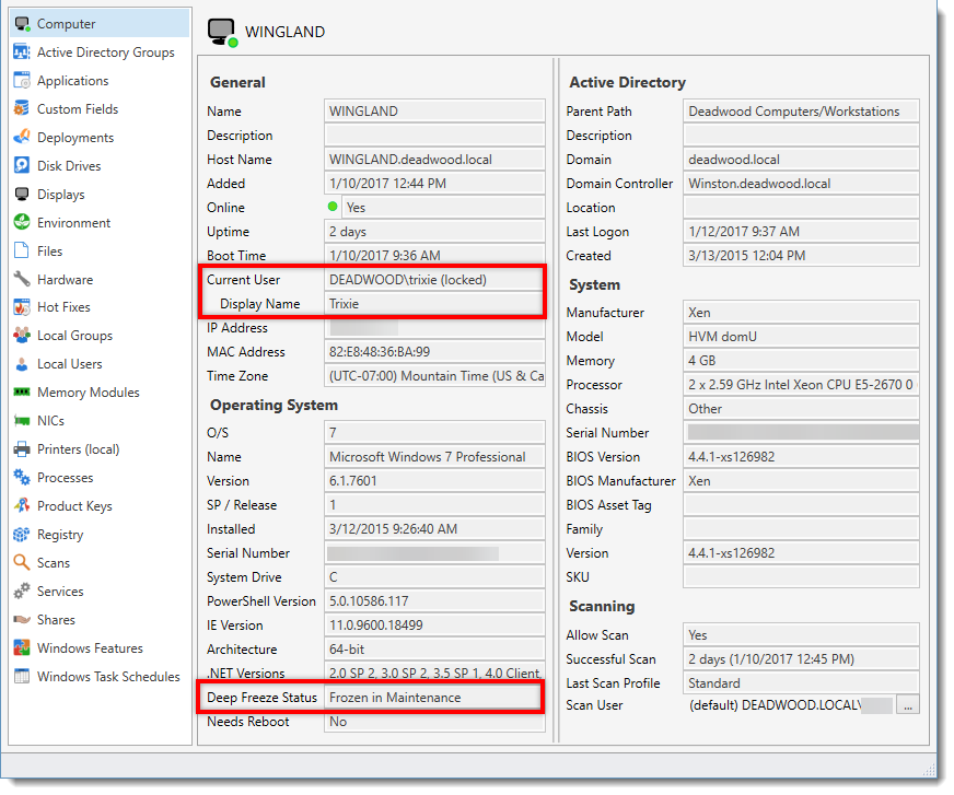 Added From, Deep Freeze Product Code*, and Deep Freeze Version* have all been added to Collections and Reports.