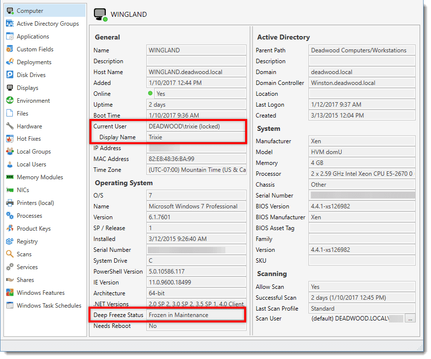 Added From, Deep Freeze Product Code*, and Deep Freeze Version* have all been added to Collections and Reports.