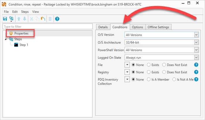 How to set package level conditions in PDQ Deploy.