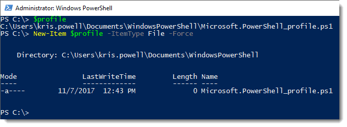 New Item $profile  ItemType File  Force