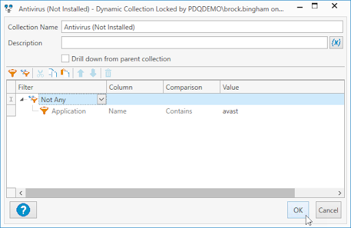Change the filter to Not Any > Application > Name > Contains > avast and click OK