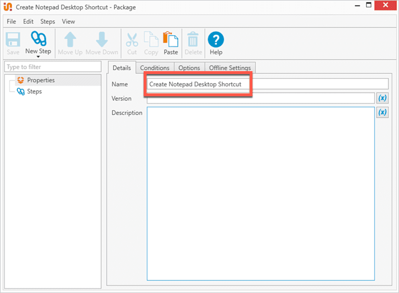 Give your package a name in PDQ Deploy