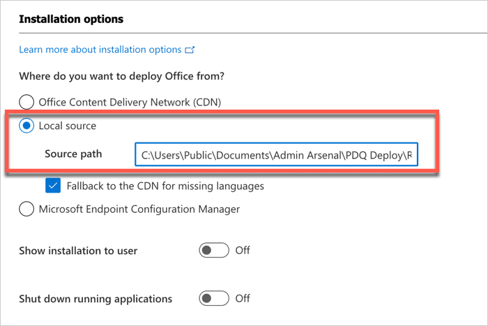 microsoft config installation path screenshot