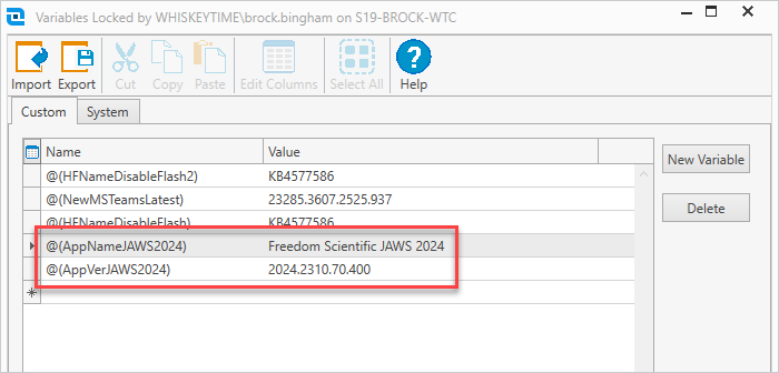 Identify the variable that were created by the PowerShell script in Options > Variables.