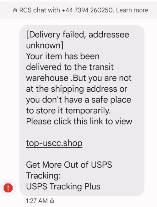 Fake USPS delivery page used in a phishing attempt, mimicking legitimate branding
