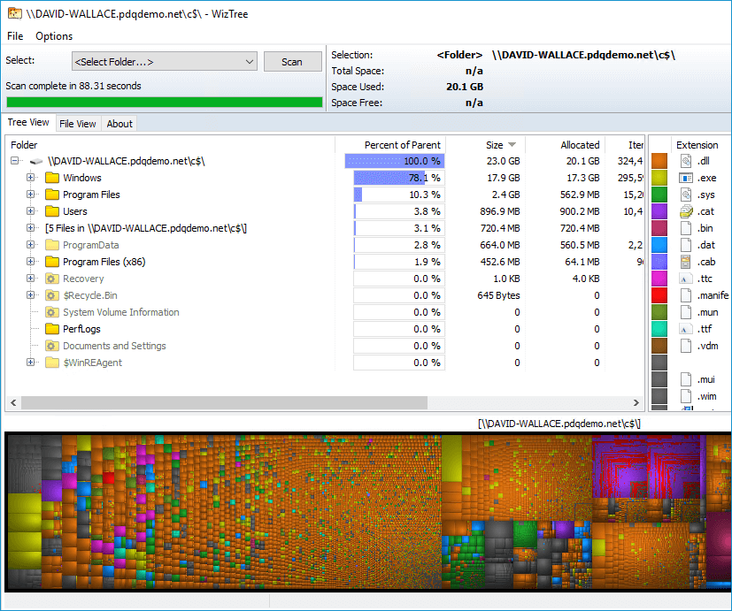 WizTree application launch and start scanning your target computer