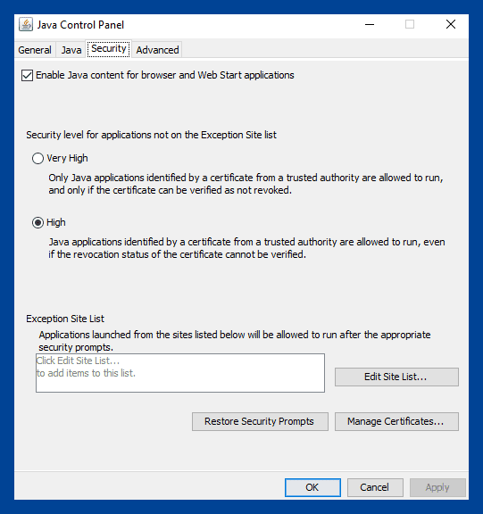 Managing Java Settings 10