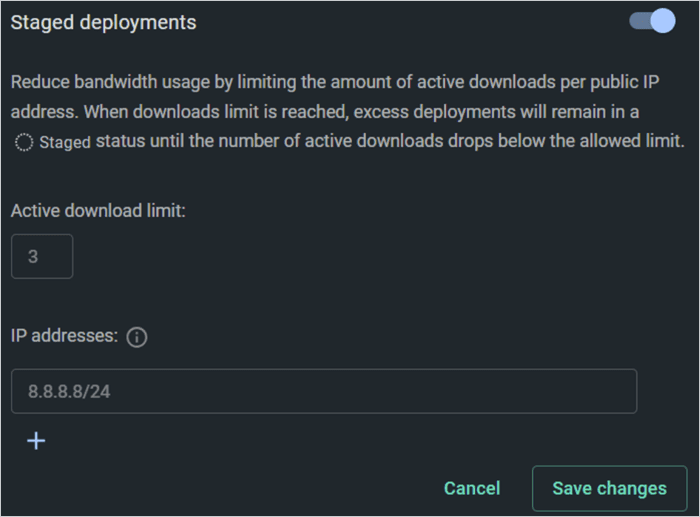 Screenshot of the PDQ Connect UI showing bandwidth management.