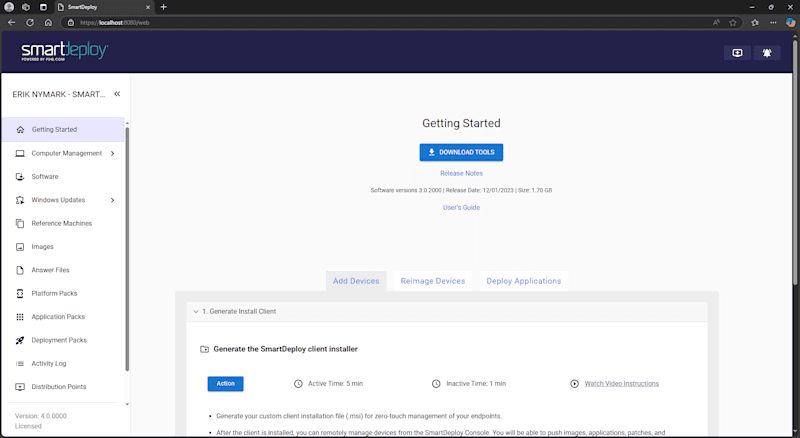 A screenshot of the SmartDeploy user interface