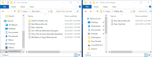 Screenshot showing how the above code successfully copies files beginning with the letter b from the source to the destination.