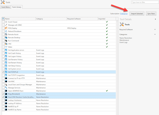select the tools you want to add and click Import Selected