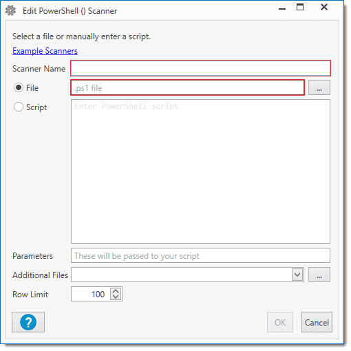 Window used to edit and create a PowerShell scanner.