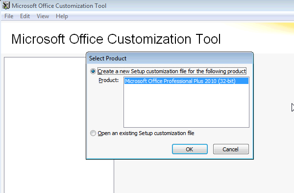microsoft office customization tool - select product