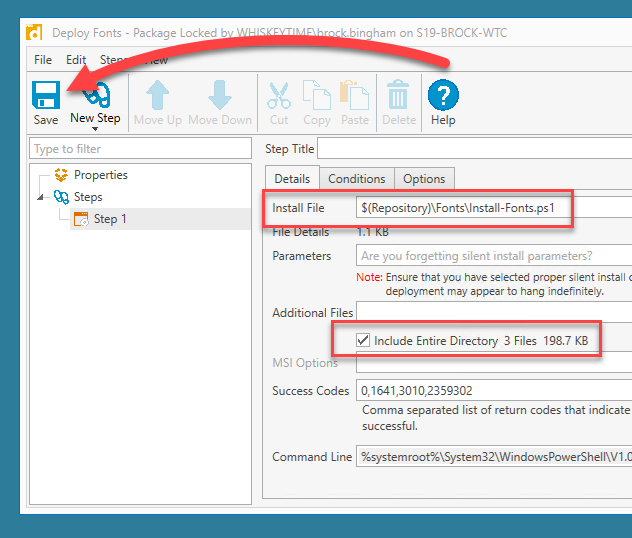 Adding an install file to the package and saving it.