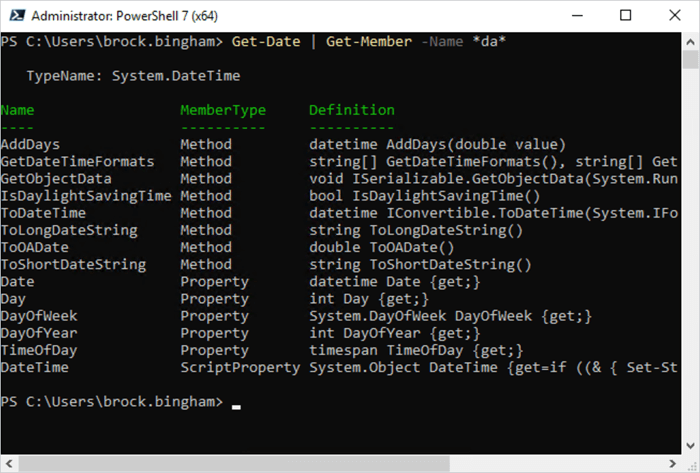 Get-Member command example