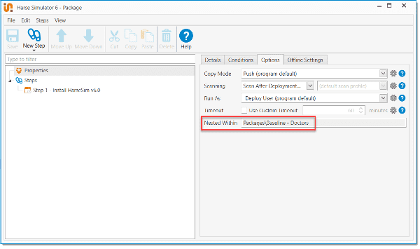 Screenshot of PDQ Deploy interface and the "Nested Within" field.