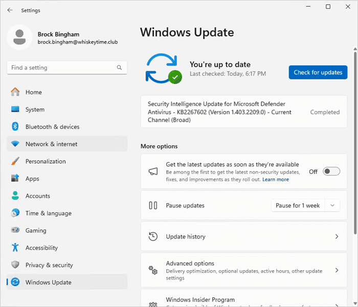 Windows updates in Windows 11.