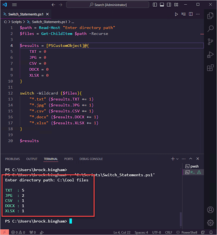 PowerShell switch statement example number eight.
