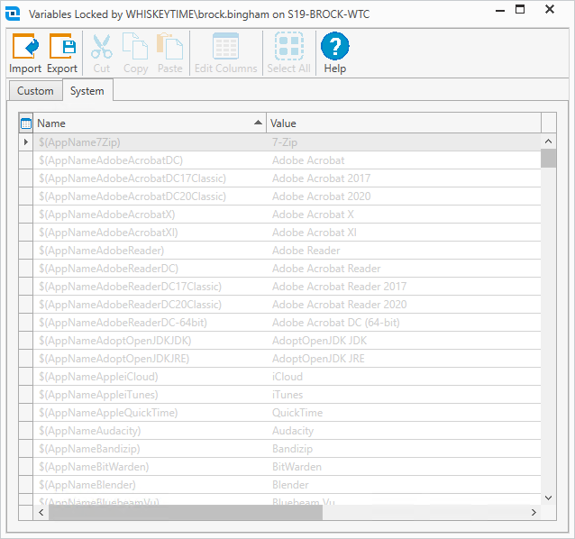 System variables in PDQ Inventory.