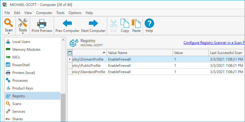 double-click on the computer you just scanned and click on the Registry option