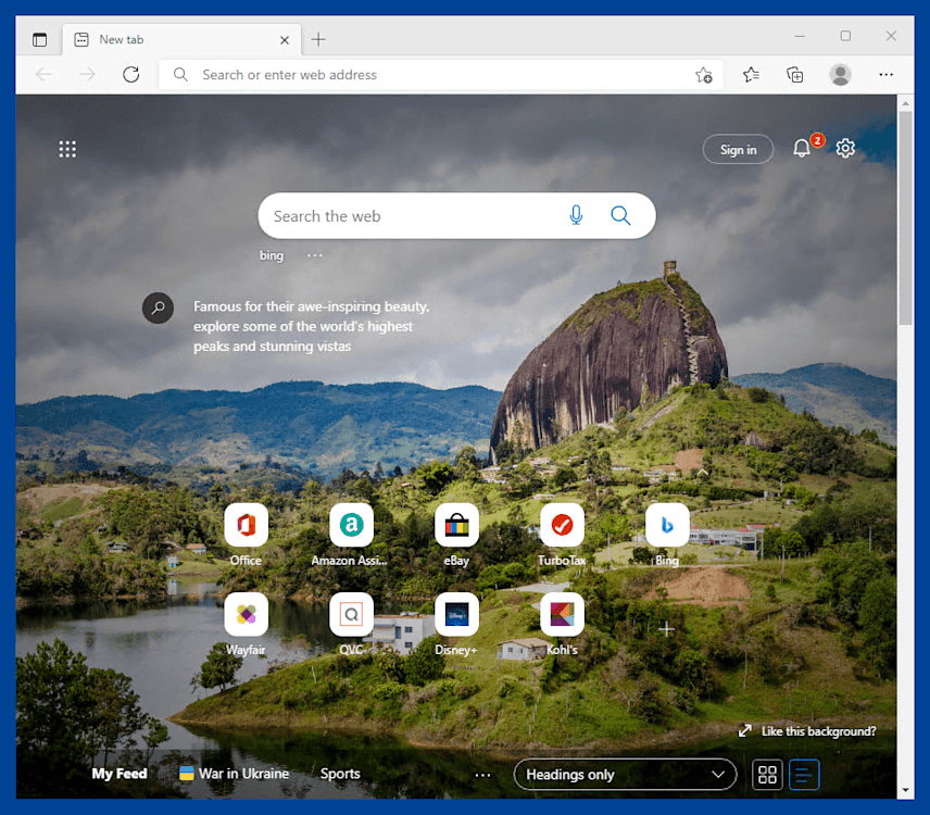 Screen capture of the Microsoft Edge web browser