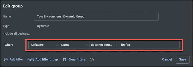 A screenshot showing the creation of a dynamic group in PDQ Connect.