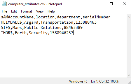 Example CSV file