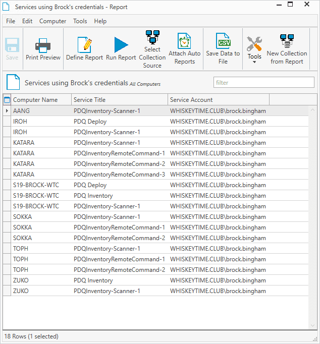 Service report results.