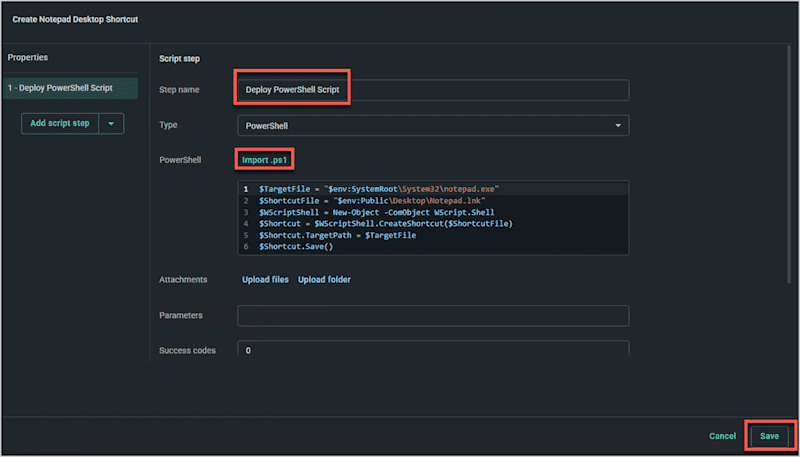A screenshot showing how to import a PowerShell script in PDQ Connect