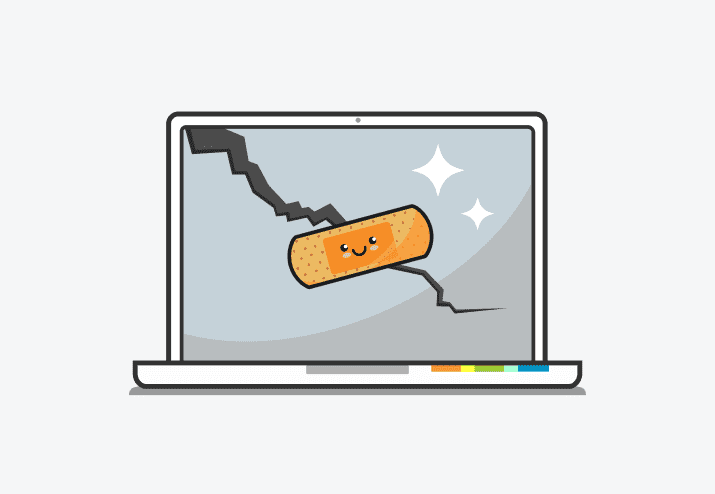 Illustration of broken computer with bandaid