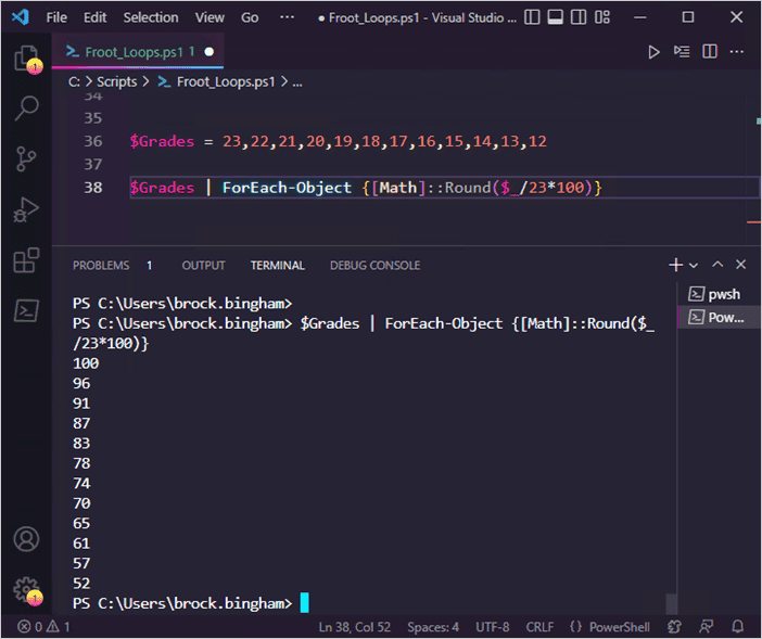 The results of a PowerShell command using the ForEach-Object cmdlet.