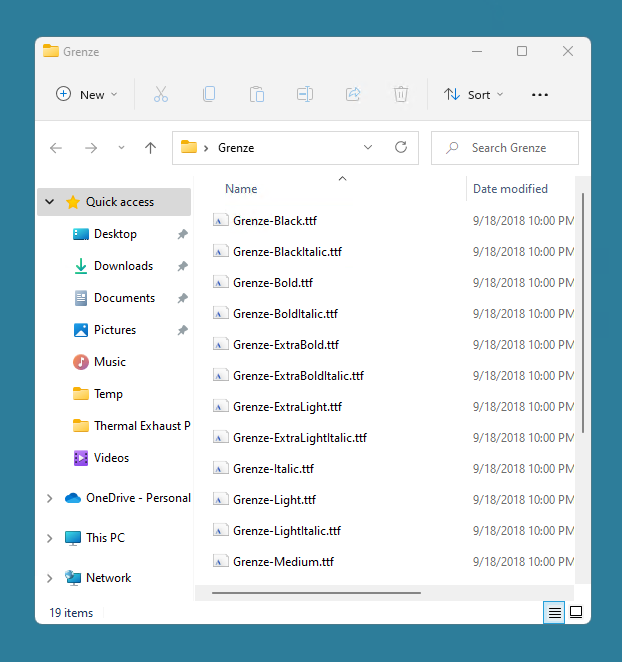 Folder containing multiple font files.