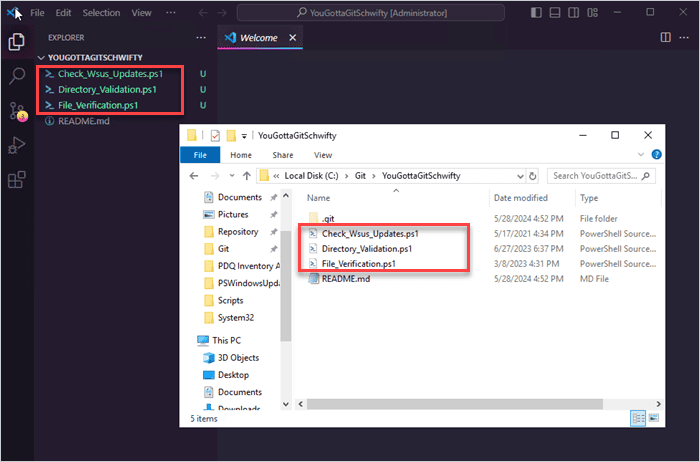 Copying PowerShell scripts into a local Git repository.
