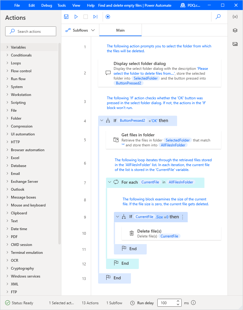 Inspecting a flows actions.