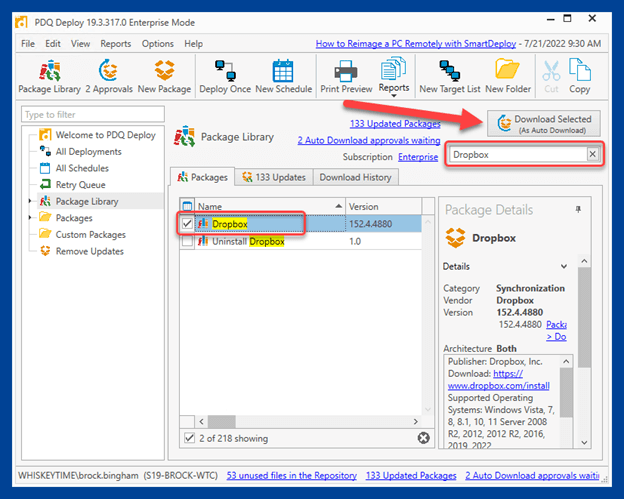 Select the Dropbox package then click Download Selected As Auto Download