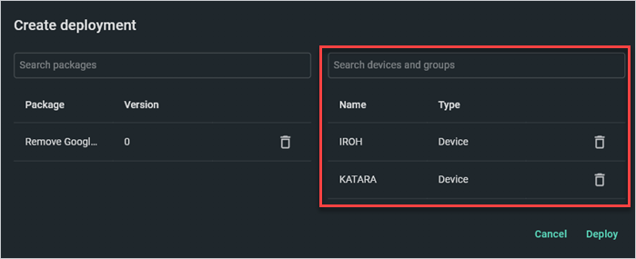 Select your targets and deploy the package in PDQ Connect.