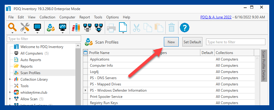 Click New on the Scan Profiles page