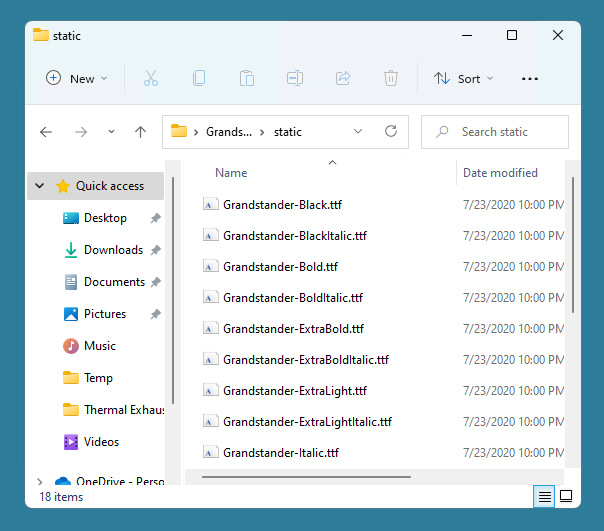 A subfolder containing multiple fonts.