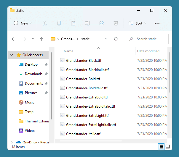 A subfolder containing multiple fonts.