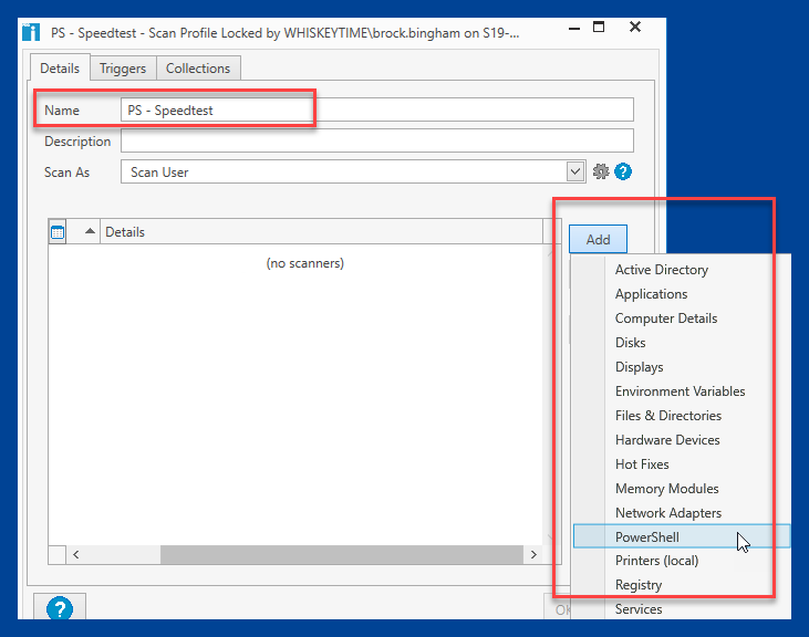 Name the scan profile and click Add then PowerShell