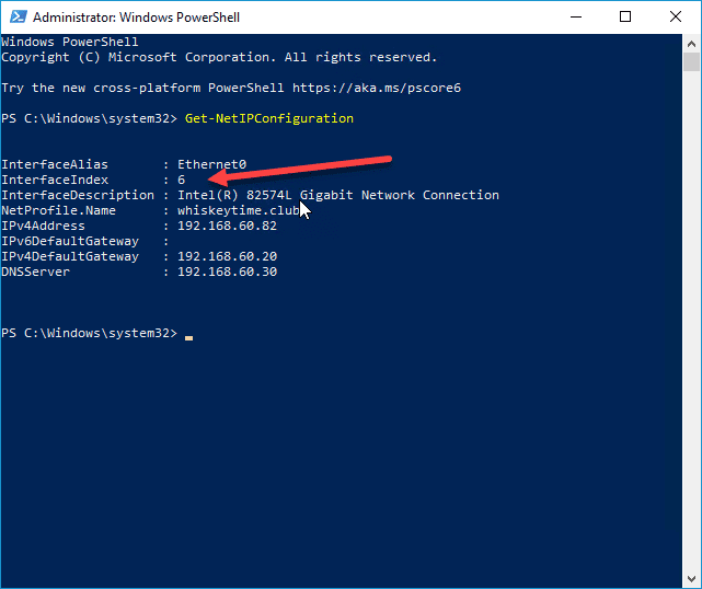 Run Get-NetIPConfiguration command in PowerShell to view network settings