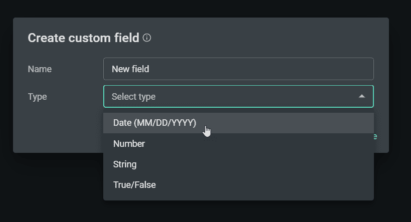 Screenshot of custom field options in PDQ Connect.