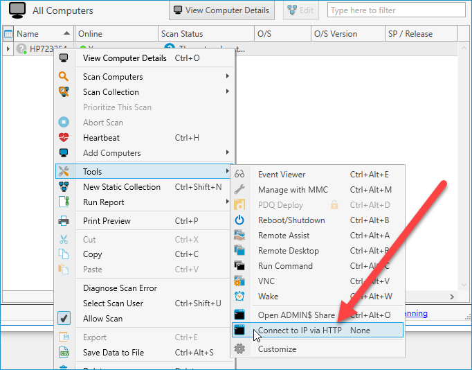 select Tools > Connect to IP via HTTP