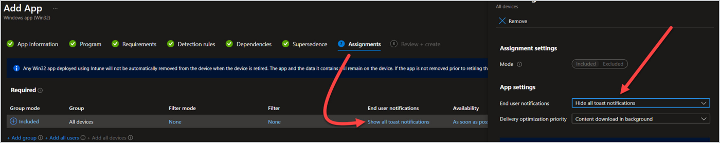 Screenshot of Intune's Assignments panel.