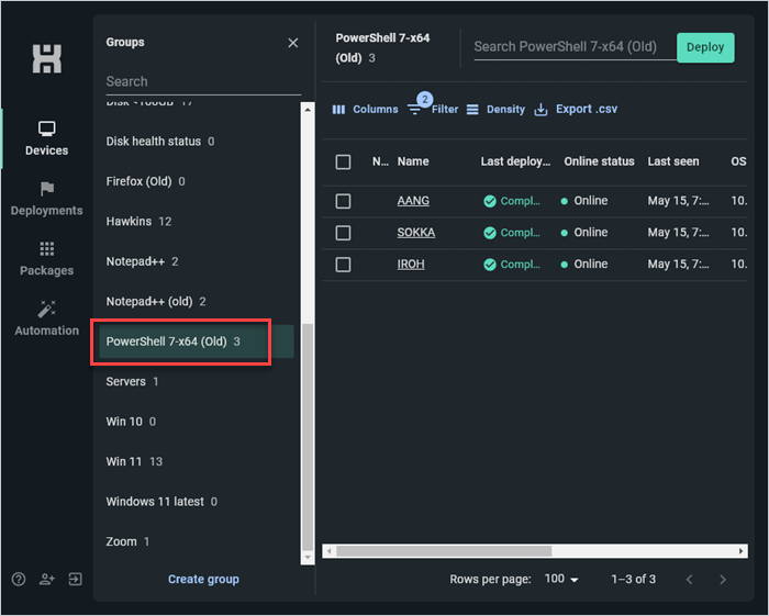 Inspect the results of the new group in PDQ Connect.